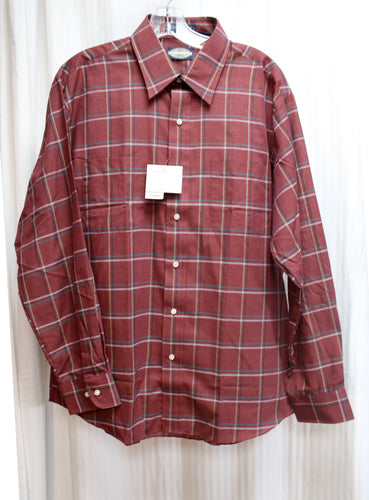 Men's Vintage - Towncraft - Plaid Light Weight Long Sleeve Button Up Shirt - Size L (w/ Original tag)