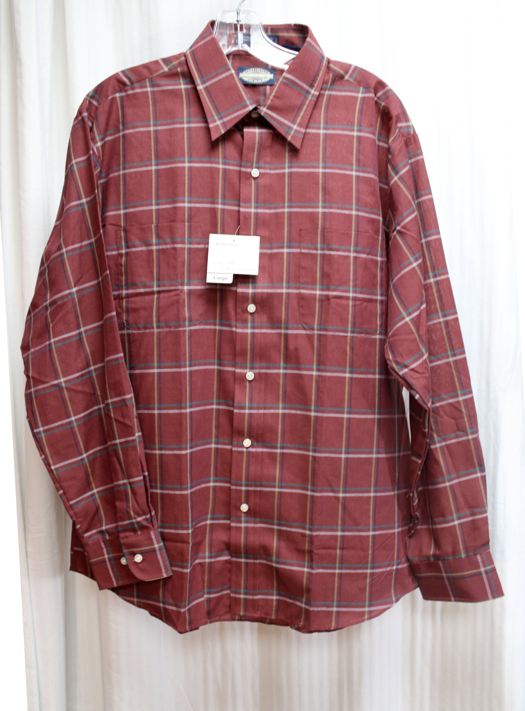 Men's Vintage - Towncraft - Plaid Light Weight Long Sleeve Button Up Shirt - Size L (w/ Original tag)