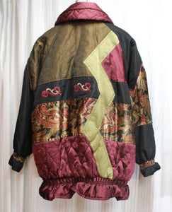Vintage - J. Gallery - Oversized, Silky, Patchwork w/ Embroidery Detailing Puff Jacket - Size M