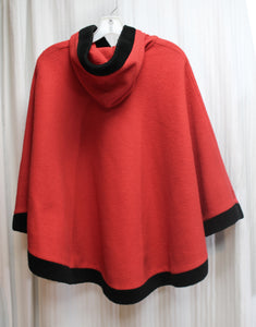 Vintage - Milton Funwear (Canada) Red w/ Black Trim Hooded Fleece Poncho - Size L