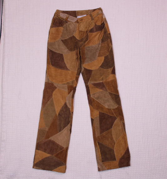Newport News - Vintage - Brown Suede Leather Patchwork Pants - Size 4
