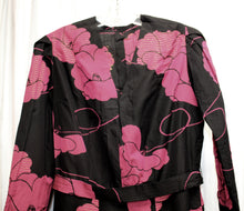 Load image into Gallery viewer, Vintage Handmade - Black w/ Rose Red Floral w/ Gold Metallic Threads, Long Sleeve, V-Neck Maxi Dress w/ Matching Belt - See Measurements 30&quot; Waist