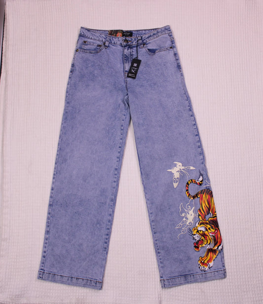 Ed Hardy - Crawling Tiger Wide-Leg Jeans - Size 30