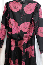 Load image into Gallery viewer, Vintage Handmade - Black w/ Rose Red Floral w/ Gold Metallic Threads, Long Sleeve, V-Neck Maxi Dress w/ Matching Belt - See Measurements 30&quot; Waist