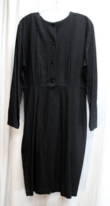 Vintage 80's - Hearts - Black Long Sleeve Lightweight Dress w/ Button Detailing At Waist - Size 12 (Vintage See Measurements 33" Waist)