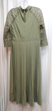 Load image into Gallery viewer, Little Mistress (UK) - Olive Green Crocheted Lace Bodice, Pleated Skirt Dress - Size 6 (w/ Tags)
