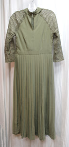 Little Mistress (UK) - Olive Green Crocheted Lace Bodice, Pleated Skirt Dress - Size 6 (w/ Tags)