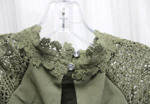 Load image into Gallery viewer, Little Mistress (UK) - Olive Green Crocheted Lace Bodice, Pleated Skirt Dress - Size 6 (w/ Tags)