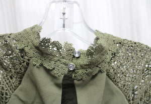 Little Mistress (UK) - Olive Green Crocheted Lace Bodice, Pleated Skirt Dress - Size 6 (w/ Tags)