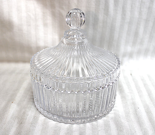 Pleated Ridge Glass Candy Dish / Canister w/ Lid