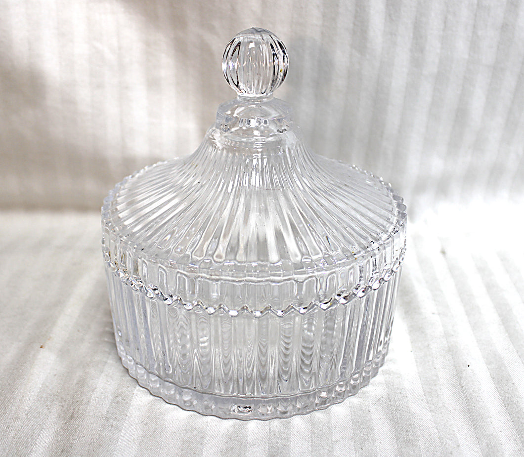 Pleated Ridge Glass Candy Dish / Canister w/ Lid