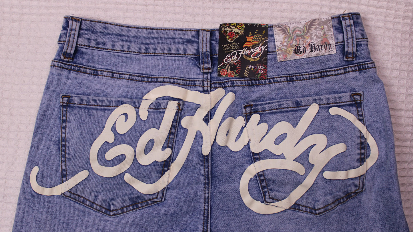 Ed Hardy - Crawling Tiger Wide-Leg Jeans - Size 30
