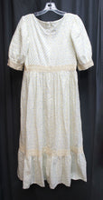 Load image into Gallery viewer, Just Me - Cream Floral All Over Embroidered w/ Blue &amp; Green Polka Dots, Prairie/Cottage Core Dress w/ Lace Trims - Size L