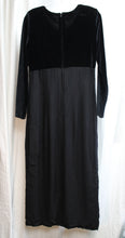 Load image into Gallery viewer, Vintage - Jeffrey &amp; Dara by Linda Hutley &amp; Evelyn Socias - Black Velvet Bodice &amp; Pinstripe Skirted Dress w/ Velvet Button Details - Size 10 (Vintage, See Measurements 30&quot; Waist Area)