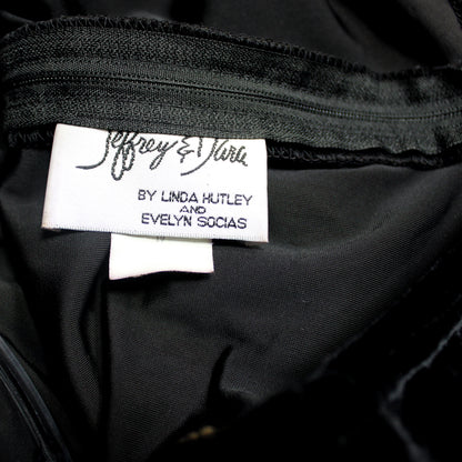 Vintage - Jeffrey & Dara by Linda Hutley & Evelyn Socias - Black Velvet Bodice & Pinstripe Skirted Dress w/ Velvet Button Details - Size 10 (Vintage, See Measurements 30" Waist Area)