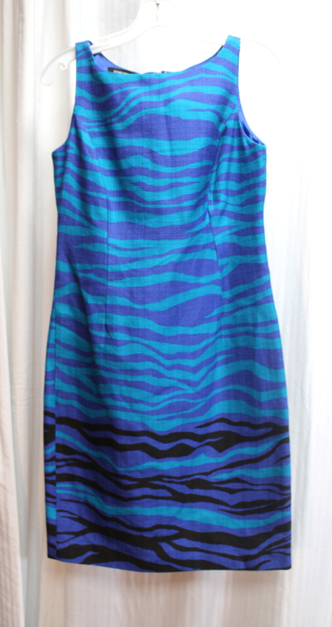 Jones New York - Teal, Purple & Black Tiger Patterned, Sleeveless Dress - Size 4