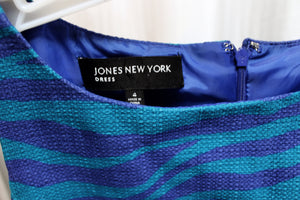 Jones New York - Teal, Purple & Black Tiger Patterned, Sleeveless Dress - Size 4