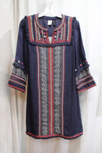 Load image into Gallery viewer, Anthropologie, Akemi &amp; Kin - Navy Bohemian 3/4th Sleeve Embroidered Tunic Dress - Size 8