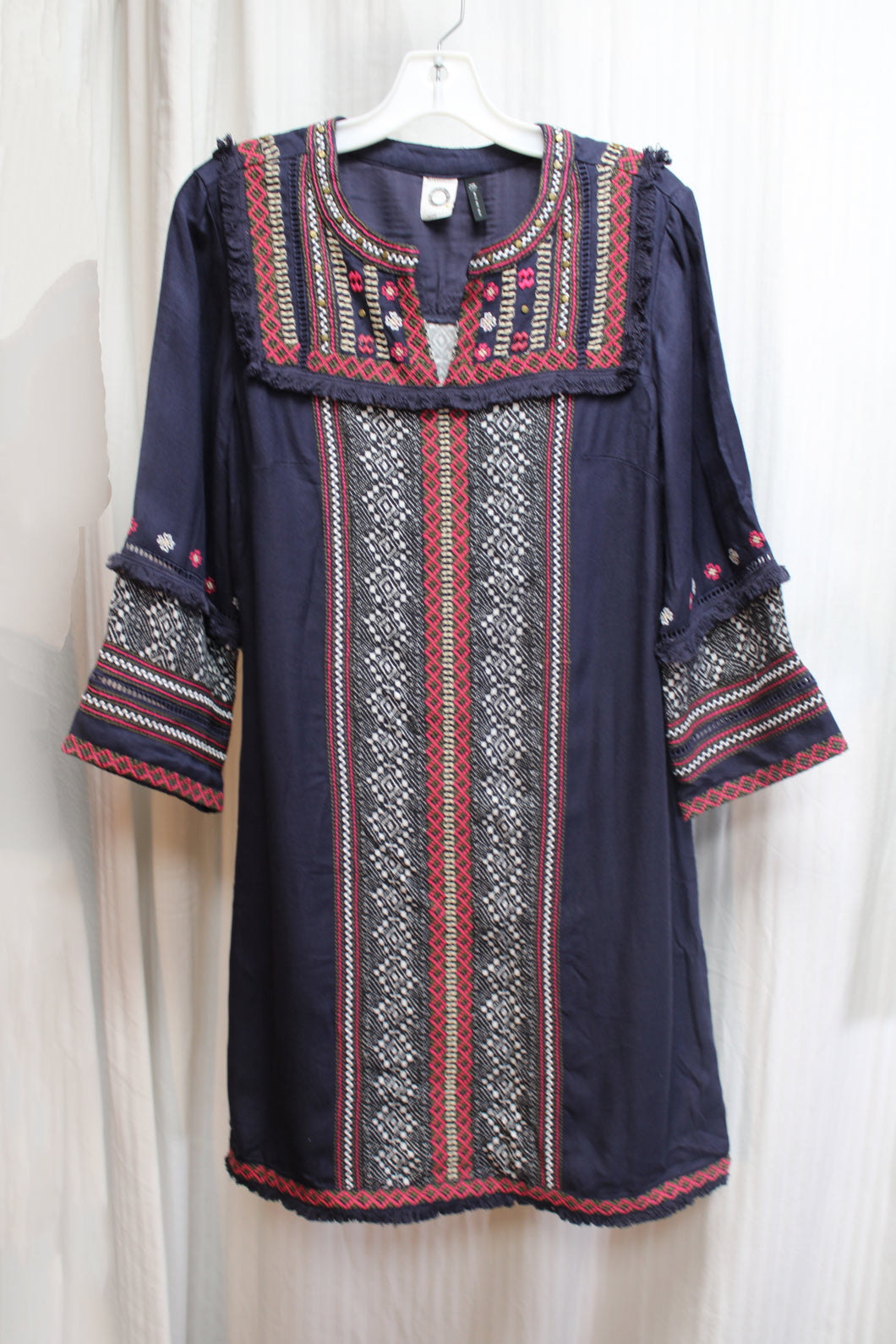 Anthropologie, Akemi & Kin - Navy Bohemian 3/4th Sleeve Embroidered Tunic Dress - Size 8