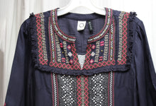 Load image into Gallery viewer, Anthropologie, Akemi &amp; Kin - Navy Bohemian 3/4th Sleeve Embroidered Tunic Dress - Size 8