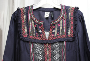 Anthropologie, Akemi & Kin - Navy Bohemian 3/4th Sleeve Embroidered Tunic Dress - Size 8