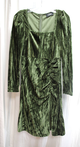 Cider - Green Velvet Long Sleeve, w/ Left Leg Slit & Ruching Special Occasion Dress - Size M