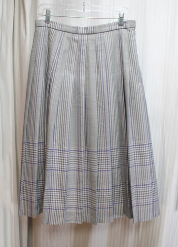Vintage - Edinburgh Woollen Mill, Dunedin - Gray & Purple Pleated Plaid Skirt - Size 16 (Vintage 29.5
