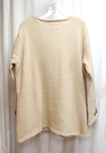 Storybook Knits - Adorable Beige V-Neck Embroidered Purple Roses w/ Sequins Cardigan Sweater w/ Floral Buttons - Size 1X