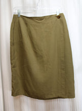 Load image into Gallery viewer, Vintage - Casual Corner, Olive Green Linen Blend Wrap Skirt - Size 10 (See Measurements)