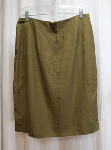 Vintage - Casual Corner, Olive Green Linen Blend Wrap Skirt - Size 10 (See Measurements)
