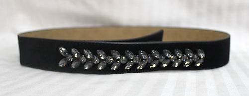 Talbot - Black Suede Leather Belt w/ Crystal Embellishments - Size XS (adjustable)