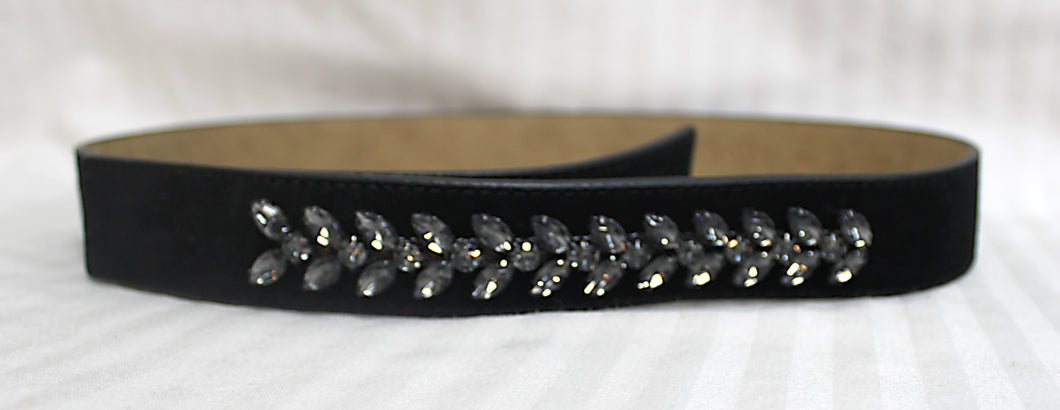Talbot - Black Suede Leather Belt w/ Crystal Embellishments - Size XS (adjustable)