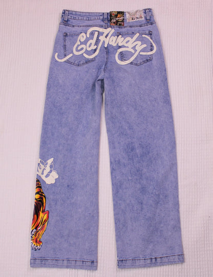 Ed Hardy - Crawling Tiger Wide-Leg Jeans - Size 30
