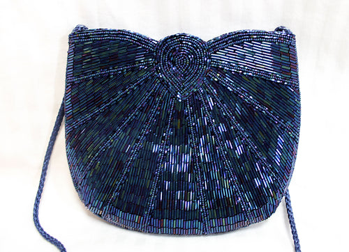 Handmade Blues, Green & Purple Iridescent Beaded Purse/Bag