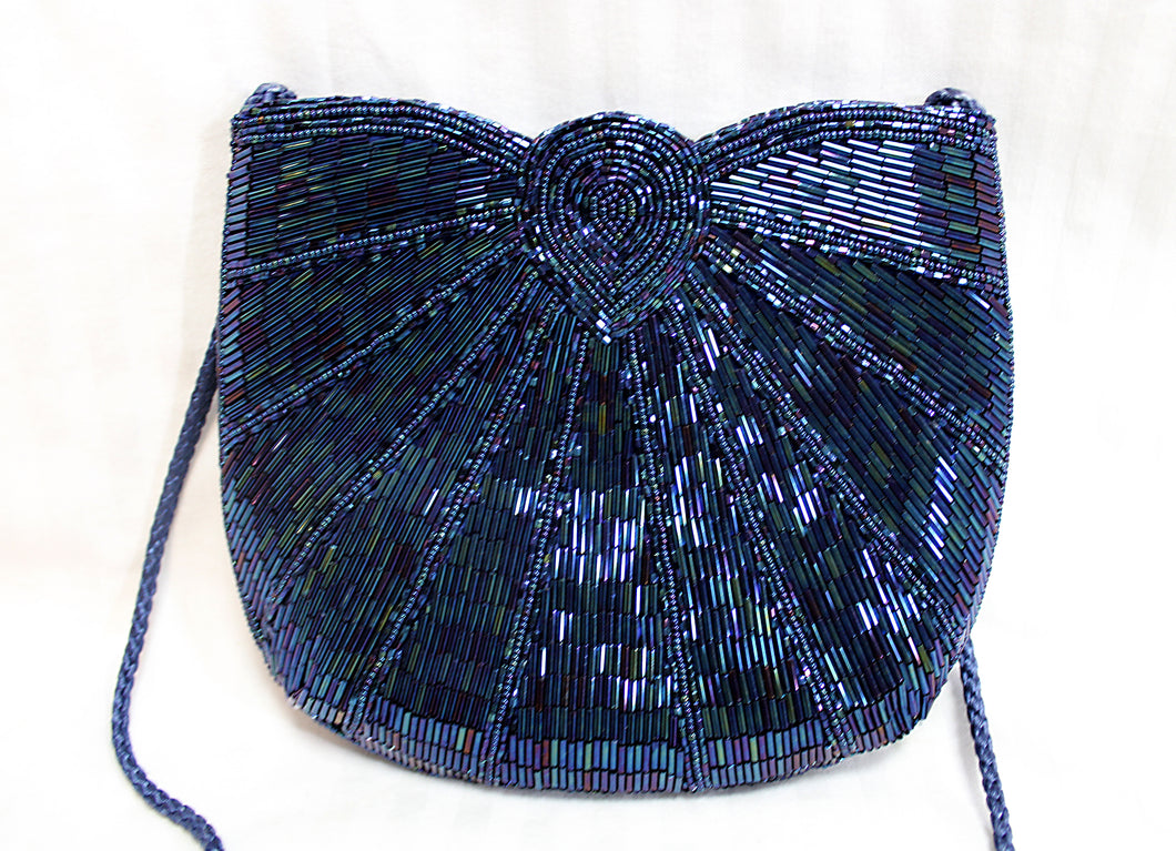 Handmade Blues, Green & Purple Iridescent Beaded Purse/Bag