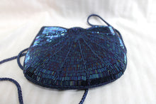 Load image into Gallery viewer, Handmade Blues, Green &amp; Purple Iridescent Beaded Purse/Bag