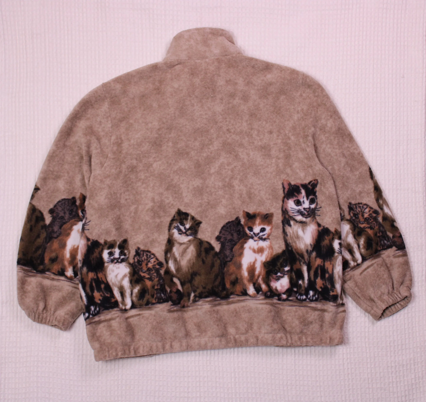 Blair - Vintage - Tan Cat Print Full-zip Fleece Jacket - Size 2XL