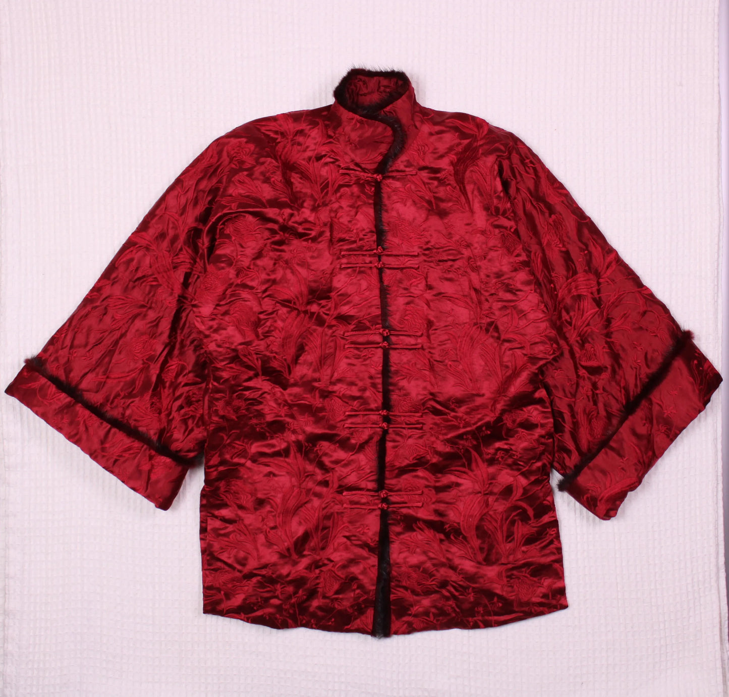 Golden Silk Brocade/Embroidery Jīnsī Jǐnxiù - Vintage - Red Tang Suit Jacket - Size S