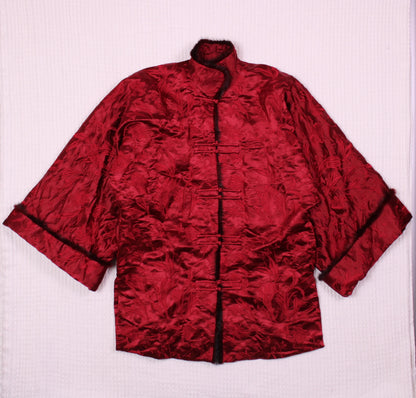 Golden Silk Brocade/Embroidery Jīnsī Jǐnxiù - Vintage - Red Tang Suit Jacket - Size S