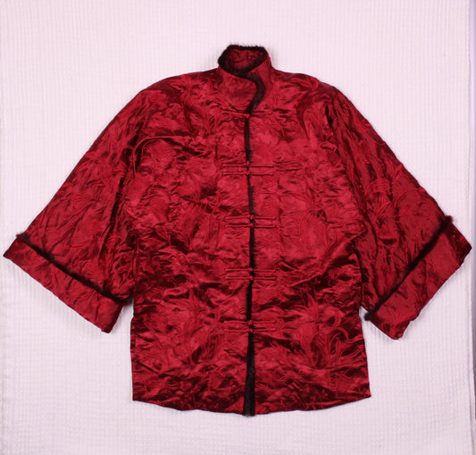 Golden Silk Brocade/Embroidery Jīnsī Jǐnxiù - Vintage - Red Tang Suit Jacket - Size S