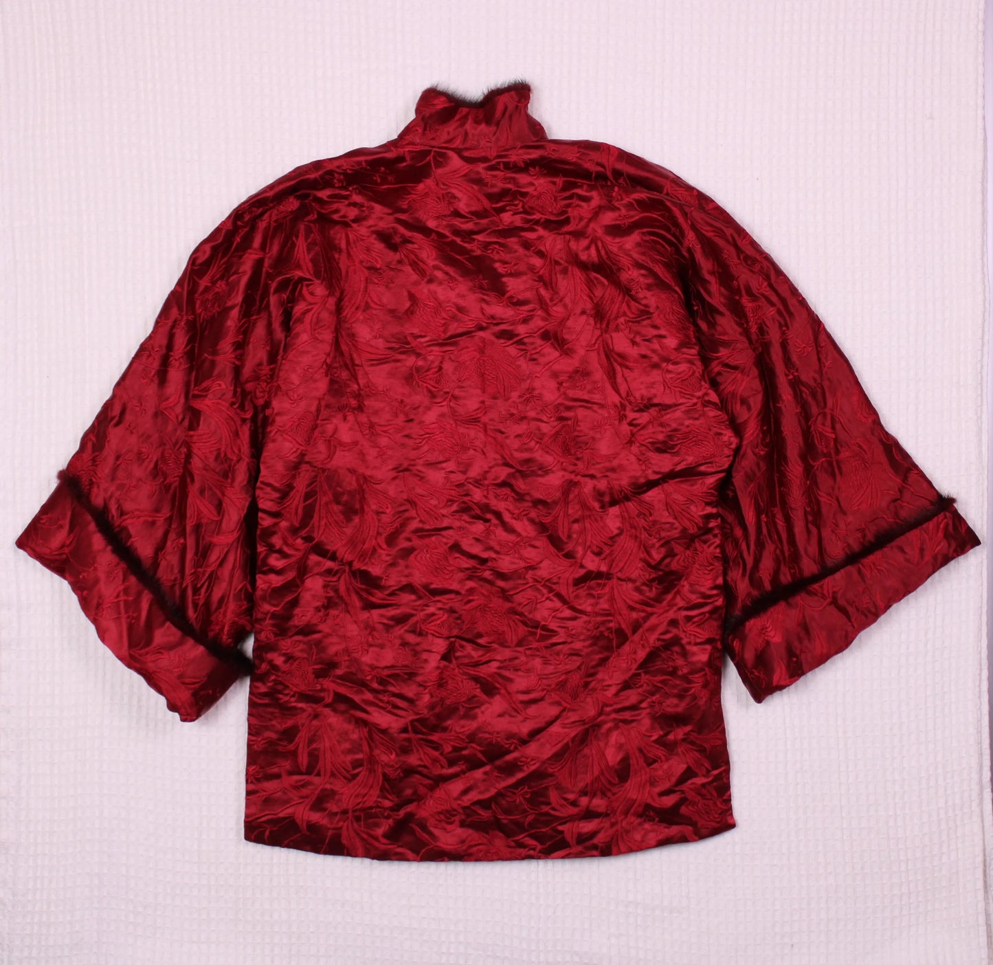 Golden Silk Brocade/Embroidery Jīnsī Jǐnxiù - Vintage - Red Tang Suit Jacket - Size S