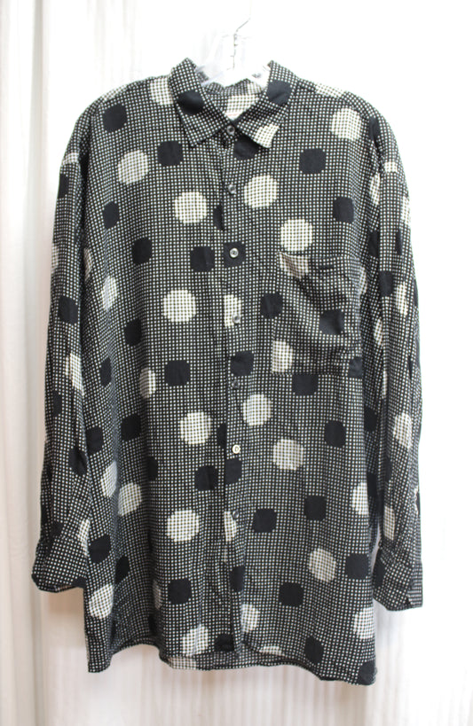 Men's Vintage - Gianni Abozzi - Black & White Multi Sized Polka Dot Button Up Shirt - Size L
