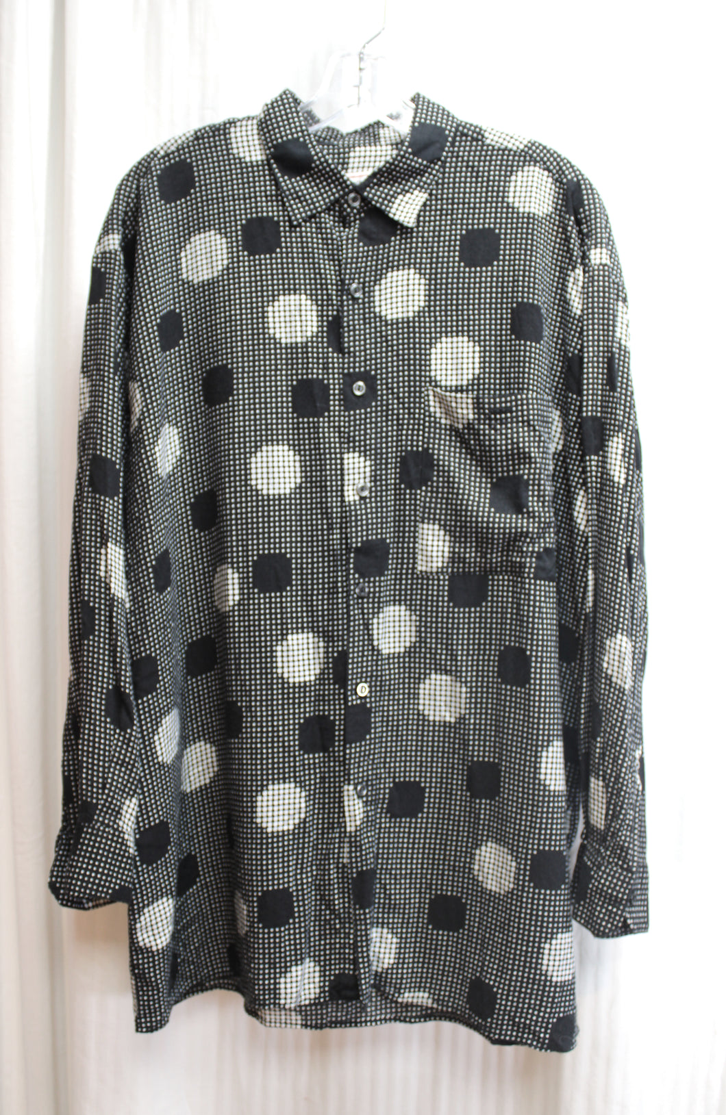 Men's Vintage - Gianni Abozzi - Black & White Multi Sized Polka Dot Button Up Shirt - Size L
