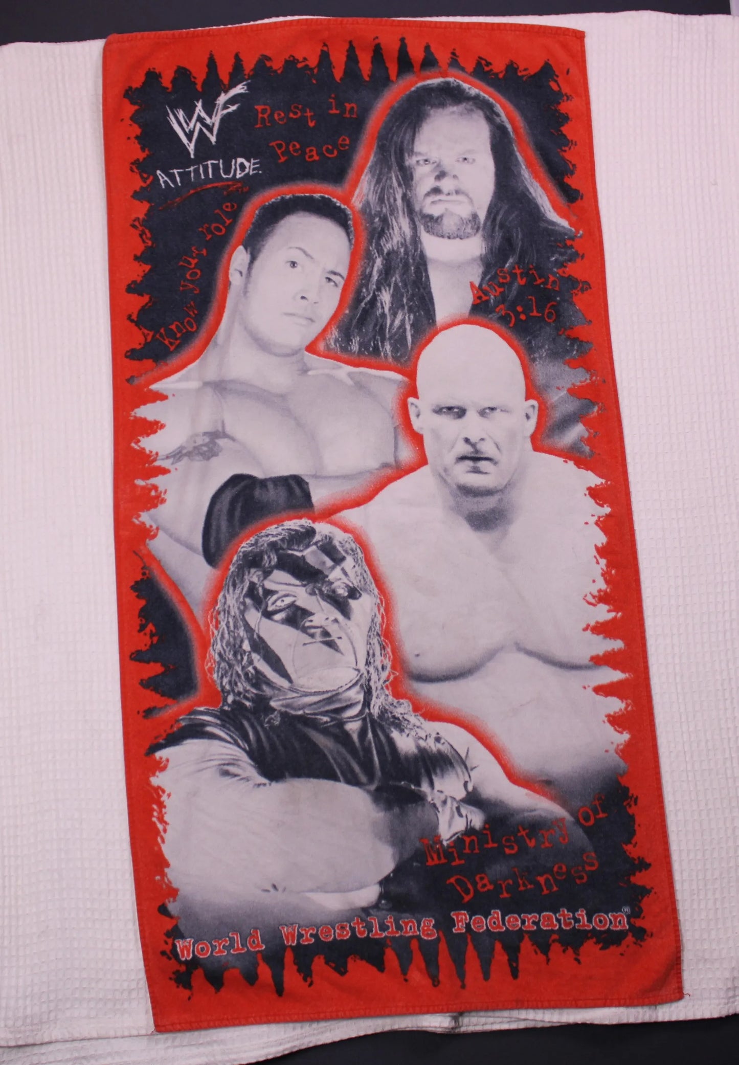 WWF - Vintage - Red, Black, & White Attitude Era Beach Towel