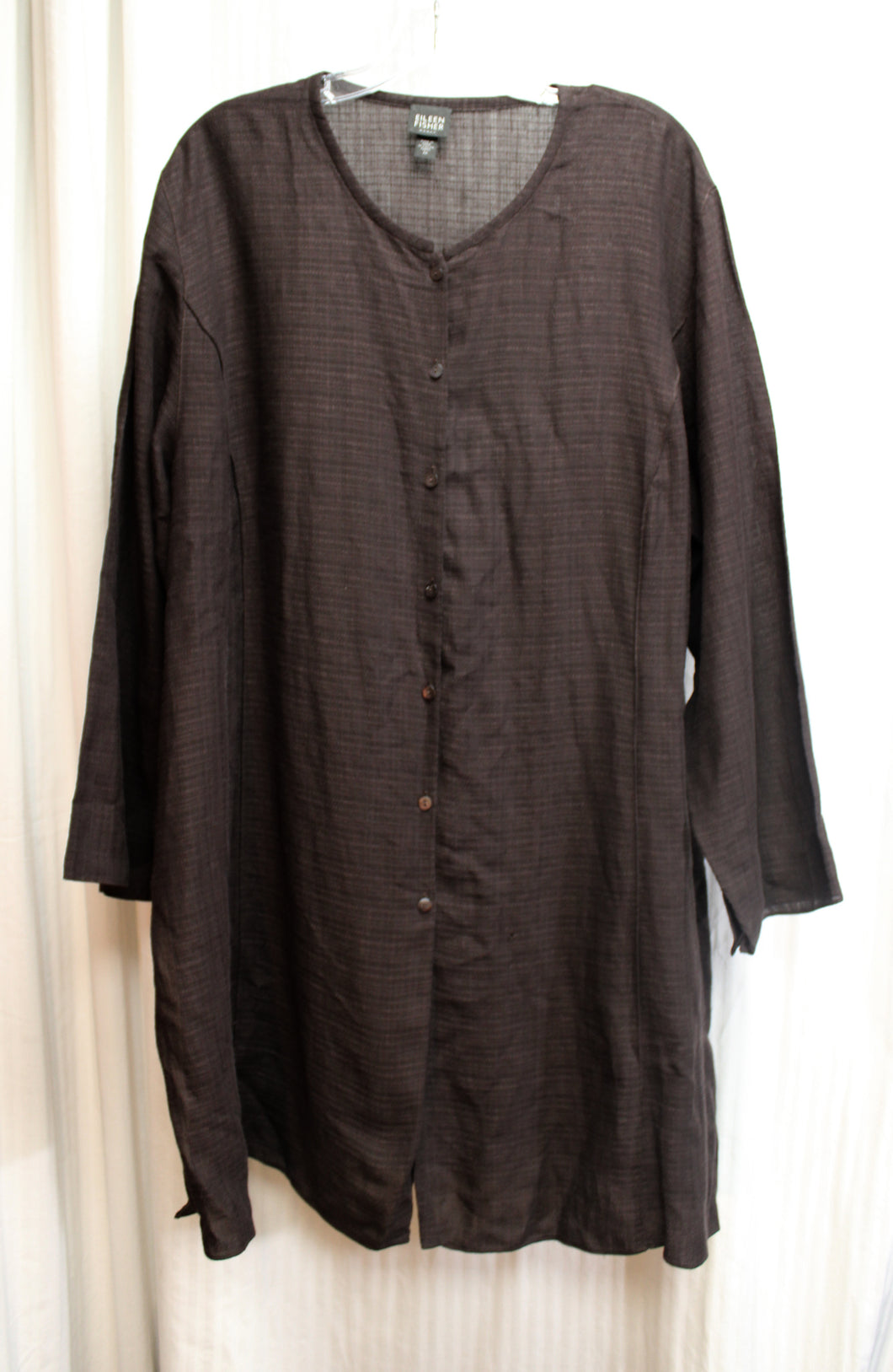 Eileen Fisher - Brown Linen Blend Lagenlook Button Front Tunic/Duster - Size 2X