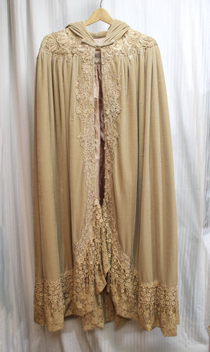 Handmade Hooded Fawn Velvets w/ Shoulder, Front & Bottom Lace Applique & Lace Trim (See Note) Cloak
