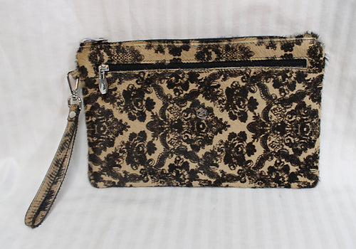 In Pell, Valentina Bags (Italy) Leather & Pony Fur, Lace Print Fur Clutch w/ Wrist Strap