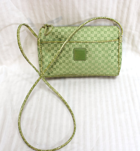 Vintage Y2K - Liz Claiborne - Green Logo Print & Faux Croc Cross Body Bag