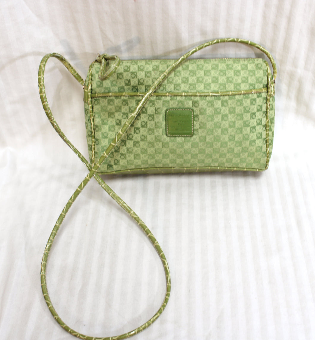 Vintage Y2K - Liz Claiborne - Green Logo Print & Faux Croc Cross Body Bag