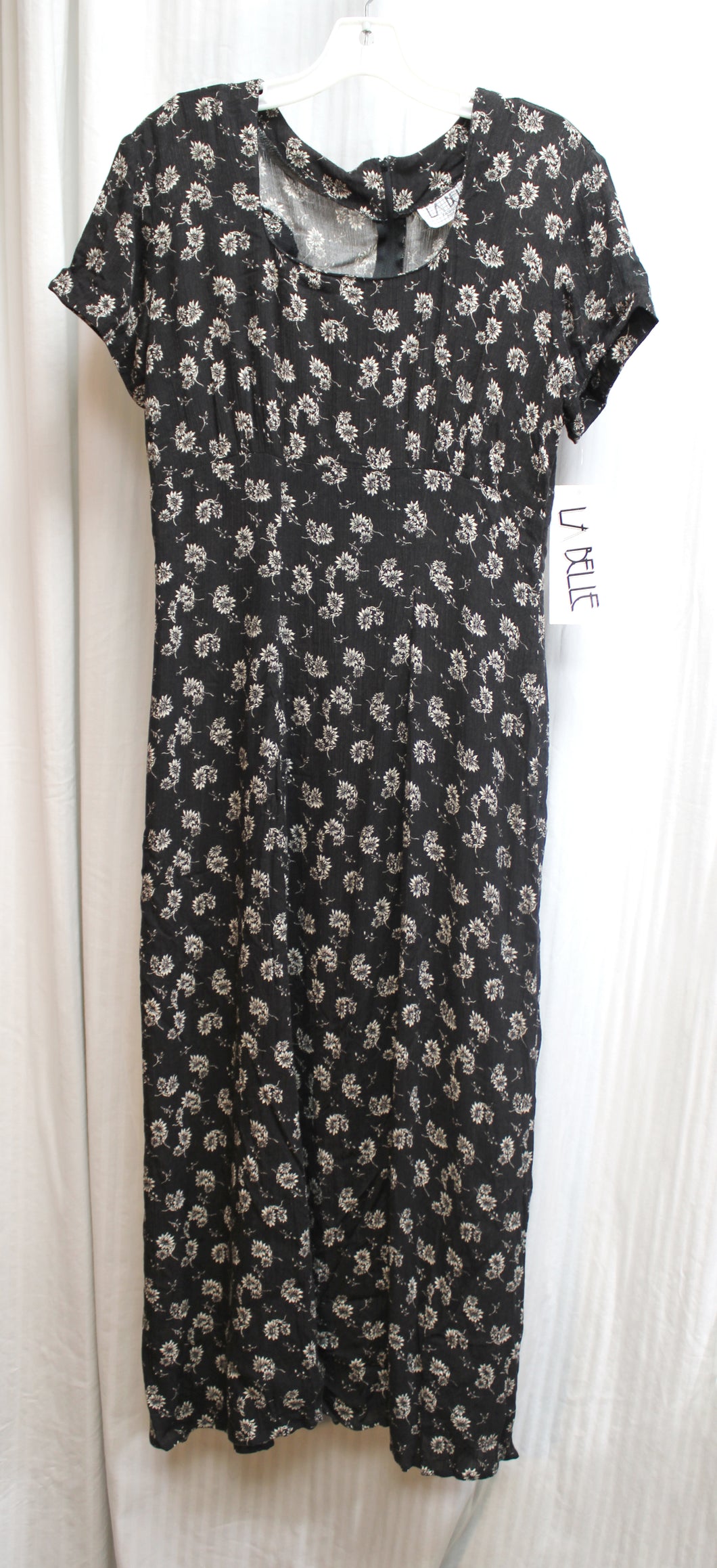 Vintage 90's -La Belle - Black Sunflower Print Grunge Flowy Maxi Dress - Size 12 (Vintage) w/ Tags